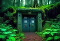 Entrance to a bunker with digital combination locks in the middle of a dense forest, a security hideout Royalty Free Stock Photo