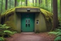 Entrance to a bunker with digital combination locks in the middle of a dense forest, a security hideout Royalty Free Stock Photo