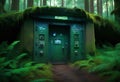 Entrance to a bunker with digital combination locks in the middle of a dense forest, a security hideout Royalty Free Stock Photo