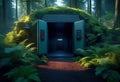 Entrance to a bunker with digital combination locks in the middle of a dense forest, a security hideout Royalty Free Stock Photo