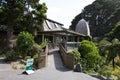 Entrance to Cafe at Treehouse visitor center in Botanic Garden, Wellington, New Zealand