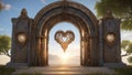 entrance to the cathedral steampunk glowing universal heart portal, infinite love, life, source, soul journey through universe Royalty Free Stock Photo