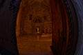 Entrance to church inside Studenica monastery at evening Royalty Free Stock Photo