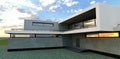 Entrance to the contemporary design house. Concrete facade. 3d rendering. Looks expensive and tempting.
