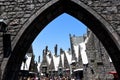 Entrance to the Crowded Hogsmeade Village at the Wizarding World of Harry Potter in Universal Studios Hollywood Royalty Free Stock Photo