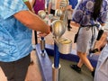 The entrance to Disney World EPCOT theme park where employees scan the guests tickets and biometric finger scan Royalty Free Stock Photo