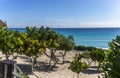 Entrance to dolphins beach in Cancun city in the Riviera Maya of Mexico. Royalty Free Stock Photo