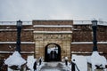 Kalemegdan fortress gate covered in snow Royalty Free Stock Photo