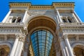 Entrance to Galleria Vittorio Emanuele II closeup, Milan, Italy. This gallery is luxury mall and famous tourist attraction of