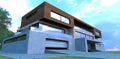 Entrance to the garage for cars. Metal automatic lifting gates. Concrete wall finish. Front entrance and porch. 3d render