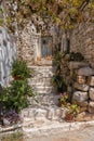 Entrance to a Greek house with a traditional blue door Royalty Free Stock Photo