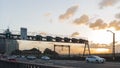 The entrance to the Harbour Bridge at sunset, Sydney