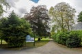 Entrance to Hazlehead park with information stand and map for guests and visitors, Aberdeen, Scotland