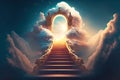 Entrance to heavenly place through clouds stairway to heaven