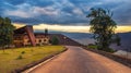 Entrance to the luxury Ngorongoro Wildlife Lodge viewed at sunset