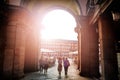 Entrance to mayor town square or Plaza in sunset light Royalty Free Stock Photo