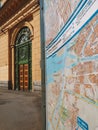 Entrance to the metro in Saint Petersburg and a piece of the city map Royalty Free Stock Photo