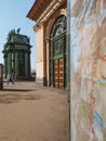 Entrance to the metro in Saint Petersburg and a piece of the city map Royalty Free Stock Photo