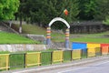 Entrance to the monument to the heroes, Siriu, Romania Royalty Free Stock Photo