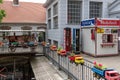 Entrance to the Museum of Motoring with floral decorations in the form of toys