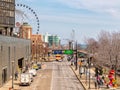 Entrance to Navy Pier at East Illinois Street. Main street in Chicago, streets in Illinois Royalty Free Stock Photo