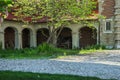 Historic castle, front side. Old carriage in the palace yard Royalty Free Stock Photo