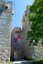 Entrance to Orthodox Monastery of Manasija on sunny day Serbia