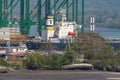 Entrance to the Panama Canal and container loading area in the port of Balboa