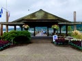 Entrance to pier at Rocky Point Park on a cloudy day, September 19 2020 Royalty Free Stock Photo