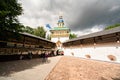 Entrance to The Pskovo-Pechersky Dormition Monastery from the square Royalty Free Stock Photo