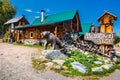 Entrance to the recreation center. The Altai Mountains, Southern