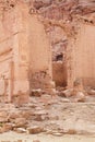 The entrance to remains of the palace of the pharaohs daughter the Qasr al-Bint in the Nabatean Kingdom of Petra in the Wadi Musa