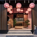 Entrance to a Restaurant With Pink Lanterns