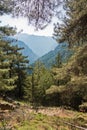 Entrance to Samaria gorge surrounded by very high mountains, south west part of Crete island