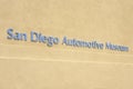 Entrance to the San Diego Automotive Museum sign in Balboa Park, CA