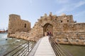 Entrance to the Sidon Sea Castle, a fortress built by the Crusaders. Lebanon