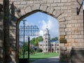 Sigulda new Castle with its tower and its garden. Built in 19th century by the kropotkin family it\'s neo gothic Royalty Free Stock Photo