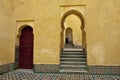 Courtyard of Maousoleum Moulay Ismail, Entrance to a Tarfaya Mosque in Meknes, Morocco Royalty Free Stock Photo