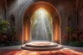 The entrance to the theater with a round podium. Royalty Free Stock Photo