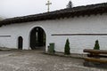The entrance to the Troyan Monastery was originally founded in 1600 and has been restored to its present form in 1830-1865