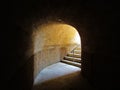 The entrance to the tunnel is connected to the staircase made of burnt bricks that is a natural material with a beautiful texture. Royalty Free Stock Photo