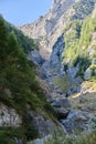 Entrance to White Valley Valea Alba in Romanian, a popular but unmarked hiking route in Bucegi mountains, Romania. Royalty Free Stock Photo