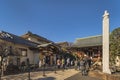 Entrance of the Togakuji temple with a commemorative Kuyo column on the right