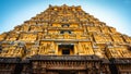 Entrance tower ( Gopuram) of Varadharaja Perumal Temple & Lord Atthi Varadar Perumal god statue inside the pond, Kanchipuram, Tami