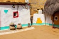 Entrance of traditionally painted house made with mud in a village of Khuri, Jaisalmer, India Royalty Free Stock Photo