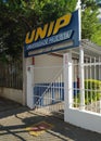 Entrance of UNIP university. Universidade Paulista in Sao Paulo. Front Gate of UNIP campus Paraiso, Brazil.