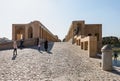 Entrance and walkway of historic Khaju Bridge (Pol-e Khajoo) on Zayanderud River in Isfahan