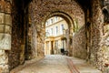 The entrance and walkway outside of the Lewes Castle & Gardens, East Sussex county town. The old vintage historical for visitor,