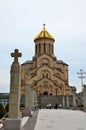 Entrance walkway to Georgian Orthodox Church Sameba Holy Trinity Cathedral Tbilisi Georgia