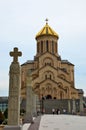 Entrance walkway to Georgian Orthodox Church Sameba Holy Trinity Cathedral Tbilisi Georgia